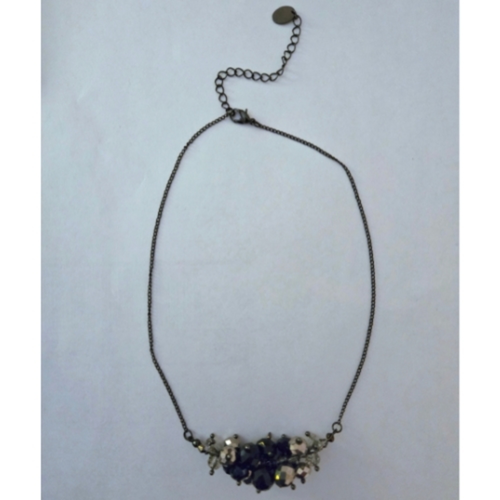 Vintage Black and Silver Chunky Beaded Necklace 12 Inch+3.5 Inch, Costume, Women